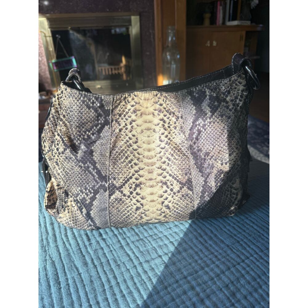 Donald Pliner Python Print Nylon Multi-Compartment Shoulder Bag - Picture 7 of 8